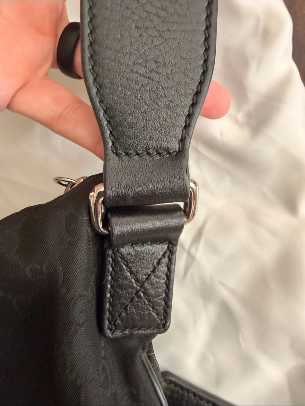 Gucci Black GG Nylon Messenger Crossbody with Striped Strap
